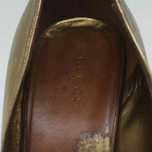 GUCCI High Heels Leather 37 Gold Tone Aut - Picture 3 of 16